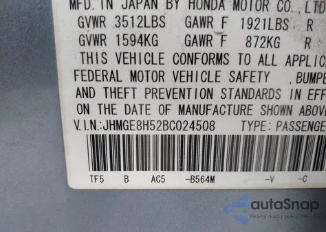 2011 Honda Fit Sport z USA, uszkodzony, nr VIN JHMGE8H52BC024508